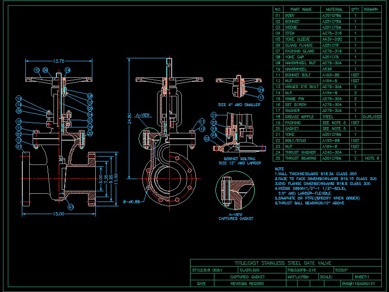 5INCH CAST STAINLESS STEEL GATE VALVCAD�D��