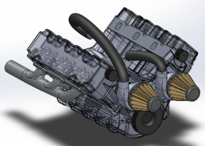 Twin Turbo V6 Engine�p�u݆����V6�l(f��)�әC(j��)3D�D�� Solidworks�O(sh��)Ӌ