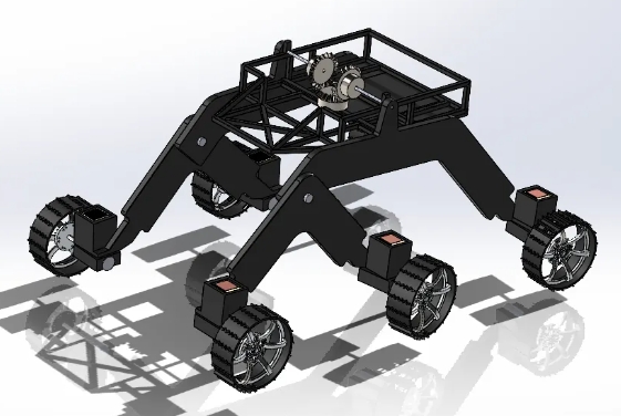 Rocker Bogie Suspension���u���D(zhu��n)��ܑҼ�ϵ�y(t��ng)�Ļ���܇(ch��)3D�D�� Solidworks�O(sh��)Ӌ(j��)